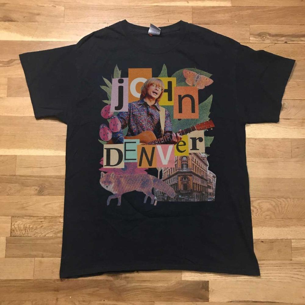 John Denver - Unisex Black T-Shirt, Graphics Unisex Retro T-Shirt